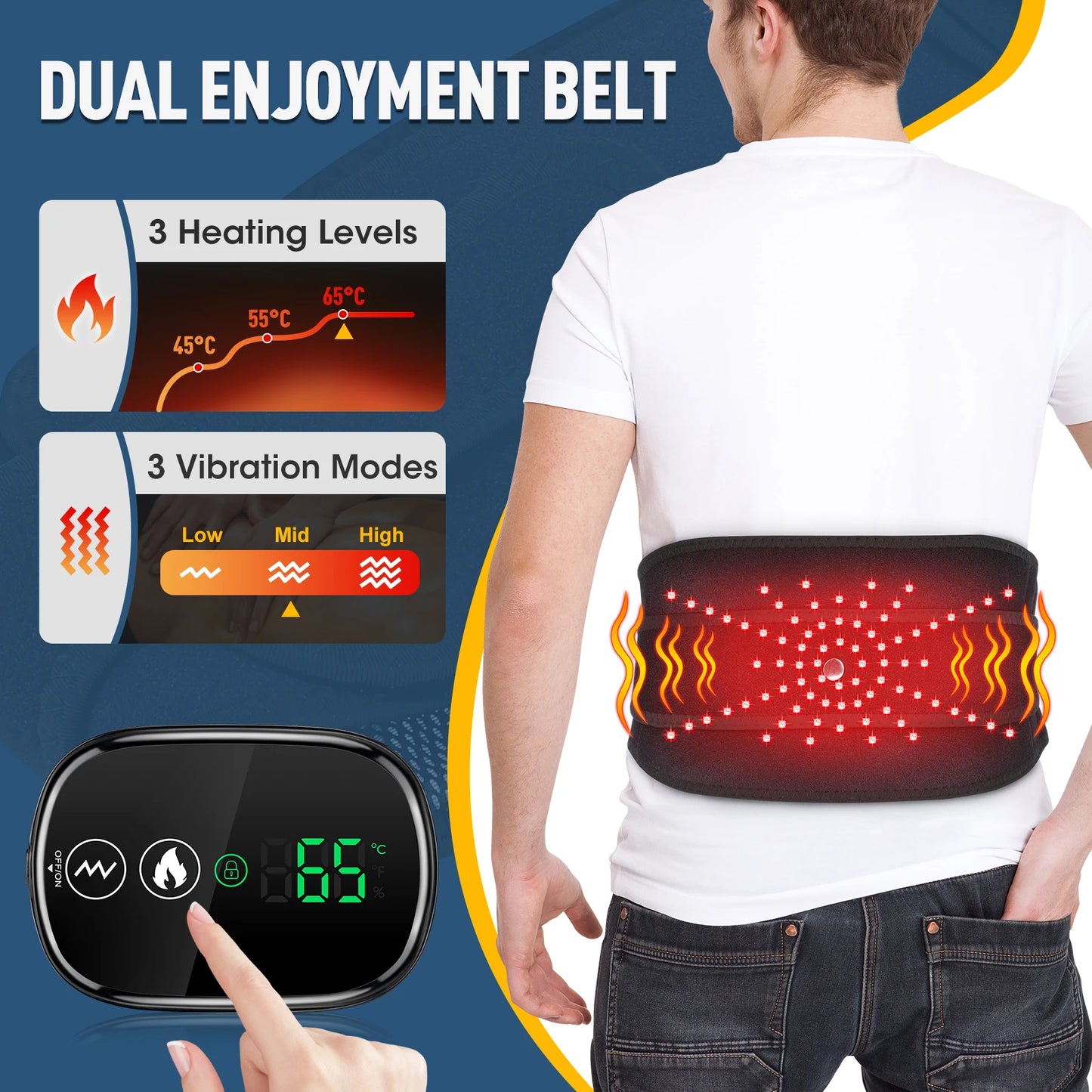 Heating Vibration Waist Massage Belt Red Light Hot Compress Waist Support Brace Cordless Waist Back Massage Lumbar Support Belt